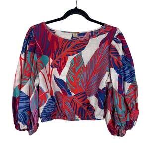 Magaschoni Multicolor Cropped Linen Blouse Size M